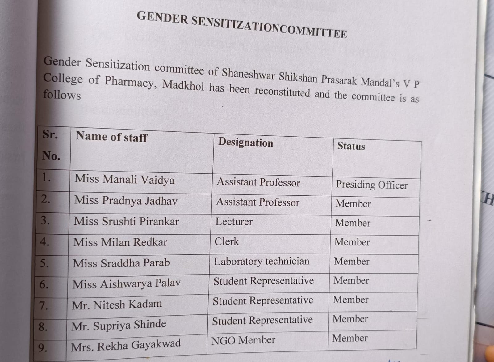 Gender Sensitization Committee